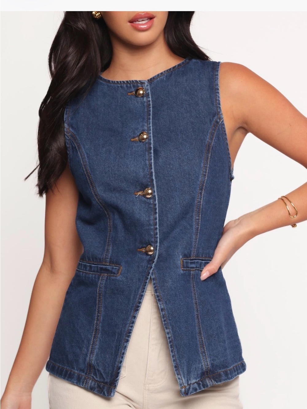 Petal & Pup Nessa Dark Blue Denim Sleeveless Button Vest